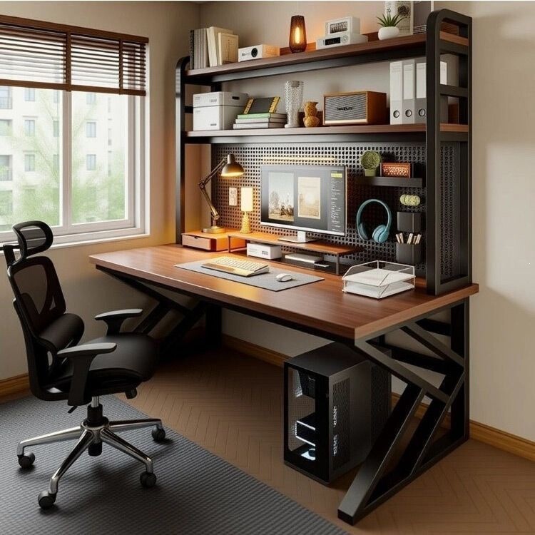 Home computer desk with perforated board, gaming desk, simple bedroom student study desk with bookshelf, integrated writing desk Home computer desk with perforated board, gaming desk, simple bedroom student study desk with bookshelf, integrated writing desk