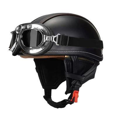 Four Seasons Cruise Electric Vehicle Light — Motosiklet kaskı (dəbilqə) - matte-black-leather-silver-frame-mirror-s