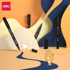 Geti S563 Black Dual-Tip Art Brush Pen Oil-Based Marker Single Fine Tip Logistics Marker