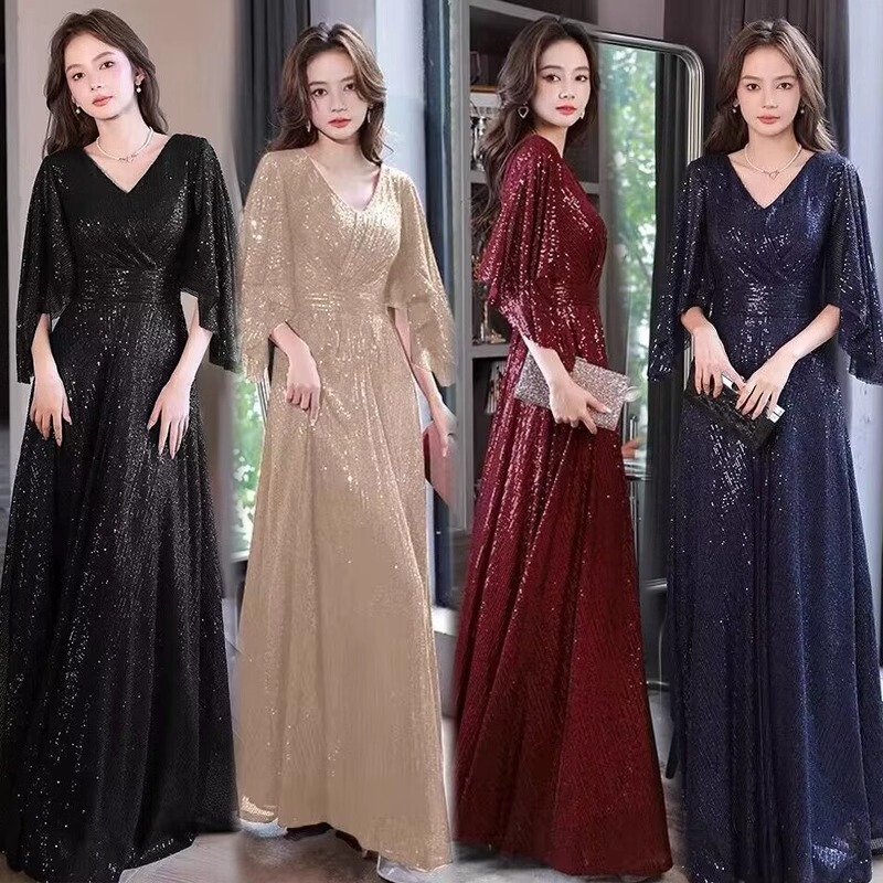 Sequin Evening Dress Women's 2024 New Style Elegant Party Long Hosting Performance Bridesmaid Toasting Dress Chorus Dress