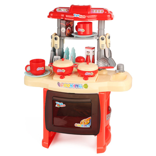 Cross-border children simulation play kitchen toy for girls with lights and music, cooking, frying, kitchen set