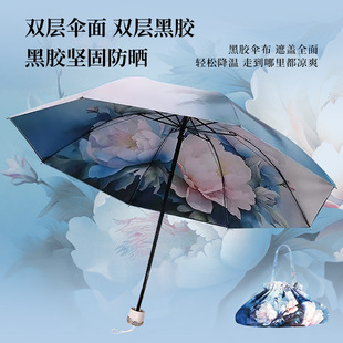 Double-layer Sun Umbrella Black Rubber Sun Protection UV Protection Sunshade Double-sided Printed Dual-purpose Manual Umbrella for Women