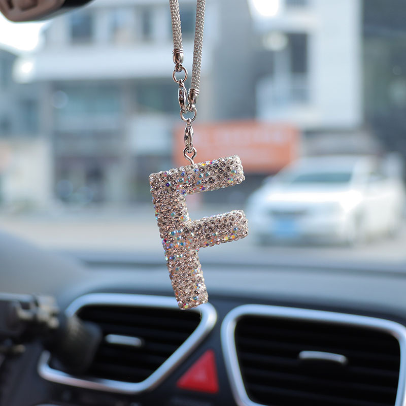 Letter bow clay car interior accessories pendant ladies rhinestone car rearview mirror pendant pendant