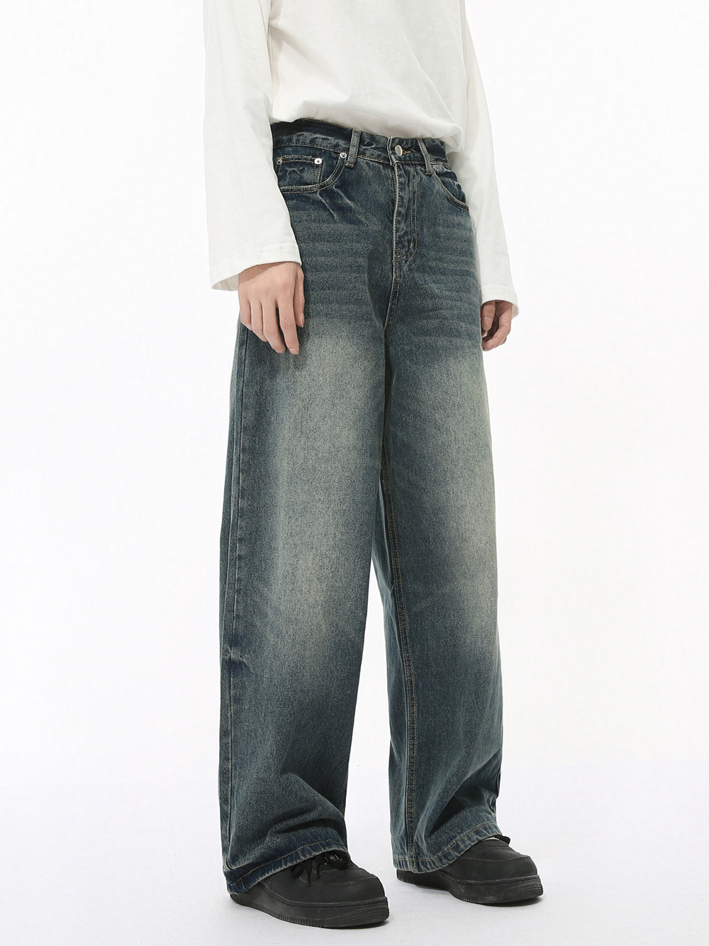 MTLCLOTHES Hombres| Otoño nuevo estilo americano retro retro piernas anchas colgando sueltos jeans lavados con agua