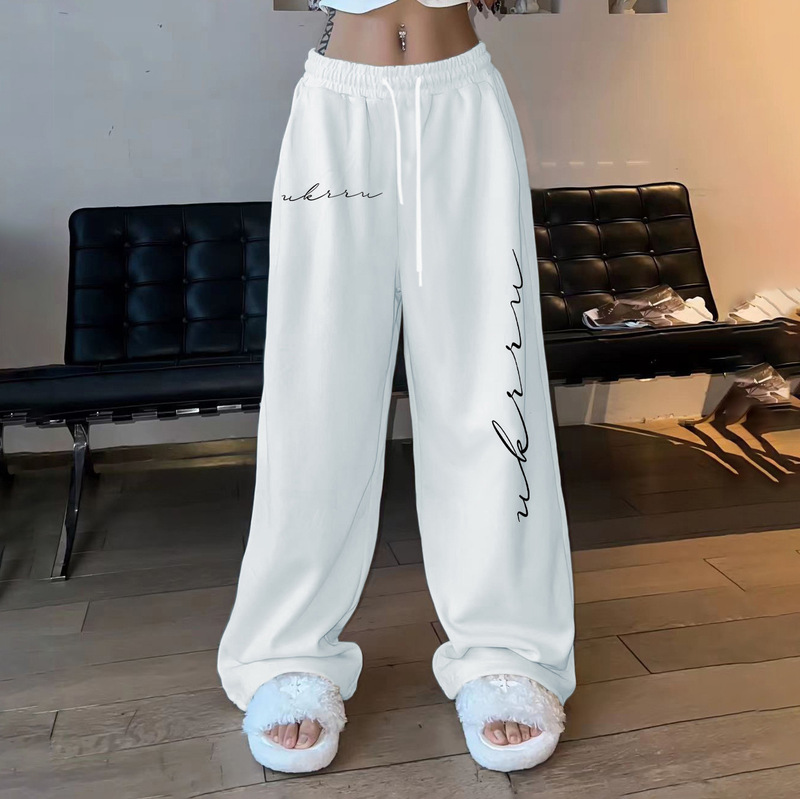 American Hip-Hop Simple Print Hip-Hop Street Dance High-Waisted Long Pants for Women Casual Jazz Loose Drawstring Long Pants American Hip-Hop Simple Print Hip-Hop Street Dance High-Waisted Long Pants for Women Casual Jazz Loose Drawstring Long Pants