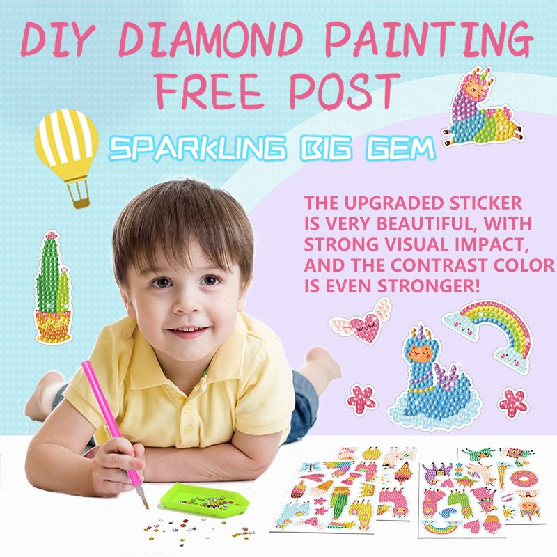 Venta caliente de dibujos animados alpaca diamante pintura gratis pegatinas DIY pegatinas ladrillo pintura pared pegatinas niños hechos a mano pegatinas ronda diamante