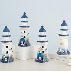 Mediterranean style lighthouse ornaments wooden table decorations ocean style small wooden tower ring creation props model ornaments