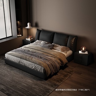 Leather bed meaning light luxury soft pour art bed Modern minimalist master bedroom double -bed small apartment high -end wedding bed bed