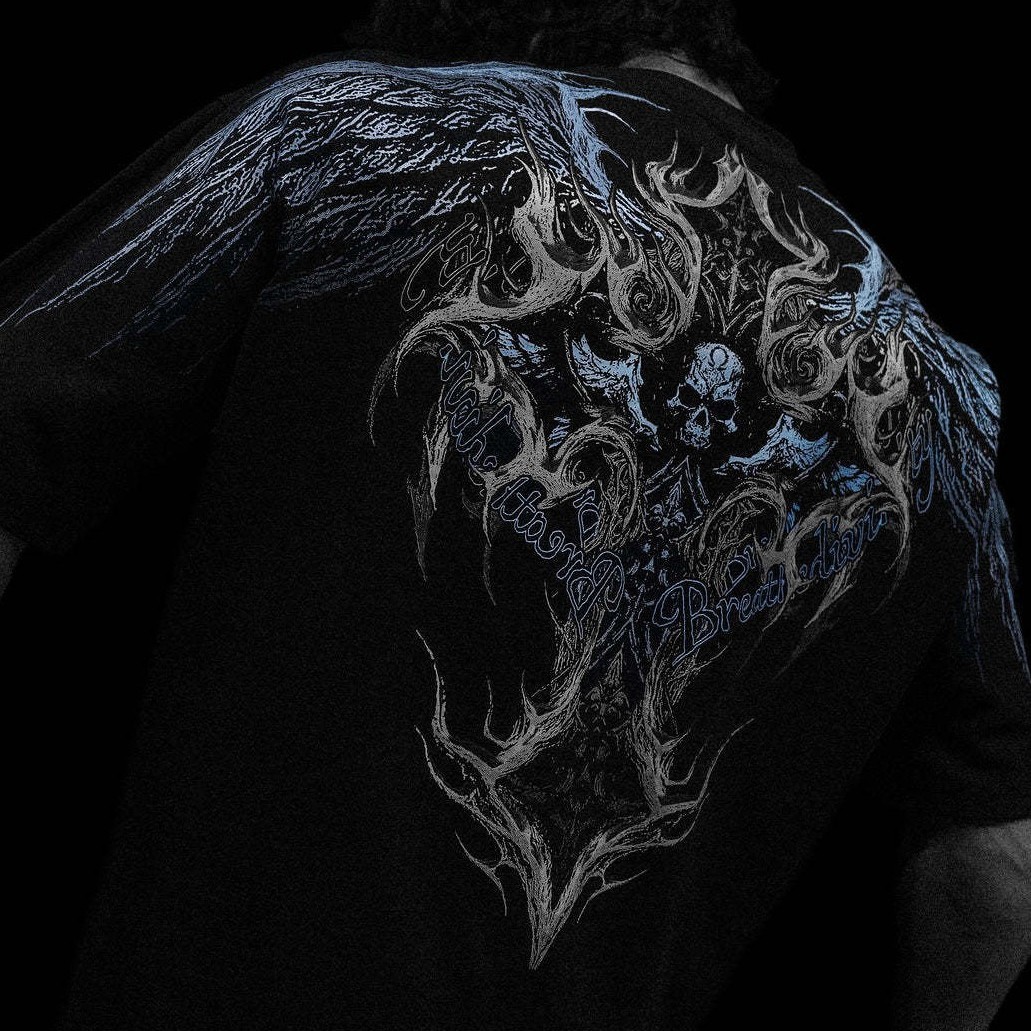 Breathedivinity's New Dark Gothic Dragon Style Loose-fit Plus-size Pure Cotton Men's Short-sleeve T-shirt 008_viptrois.com