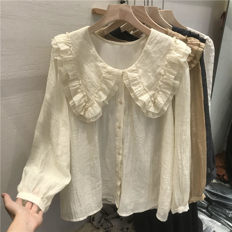 chubby girl extra large size 300kg French high-grade doll collar long sleeve chiffon shirt women's spring shirt foreign style shirt jacket 2