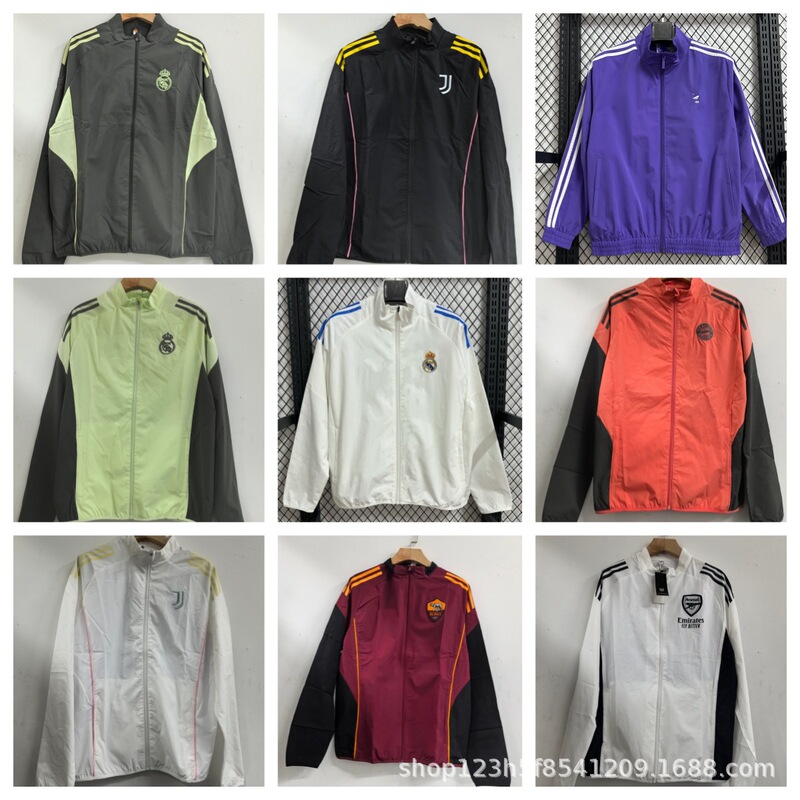 Retro Embroidered Windbreaker Windproof Jacket Manchester United Bayern Real Madrid Arsenal Rome Football Training Jersey