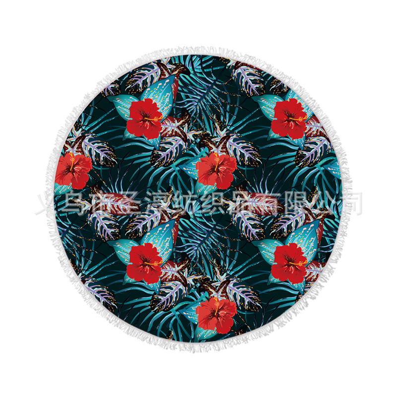 Toalla de playa redonda microfibra con borla impresión imprimible protector solar Toalla de baño fábrica al por mayor