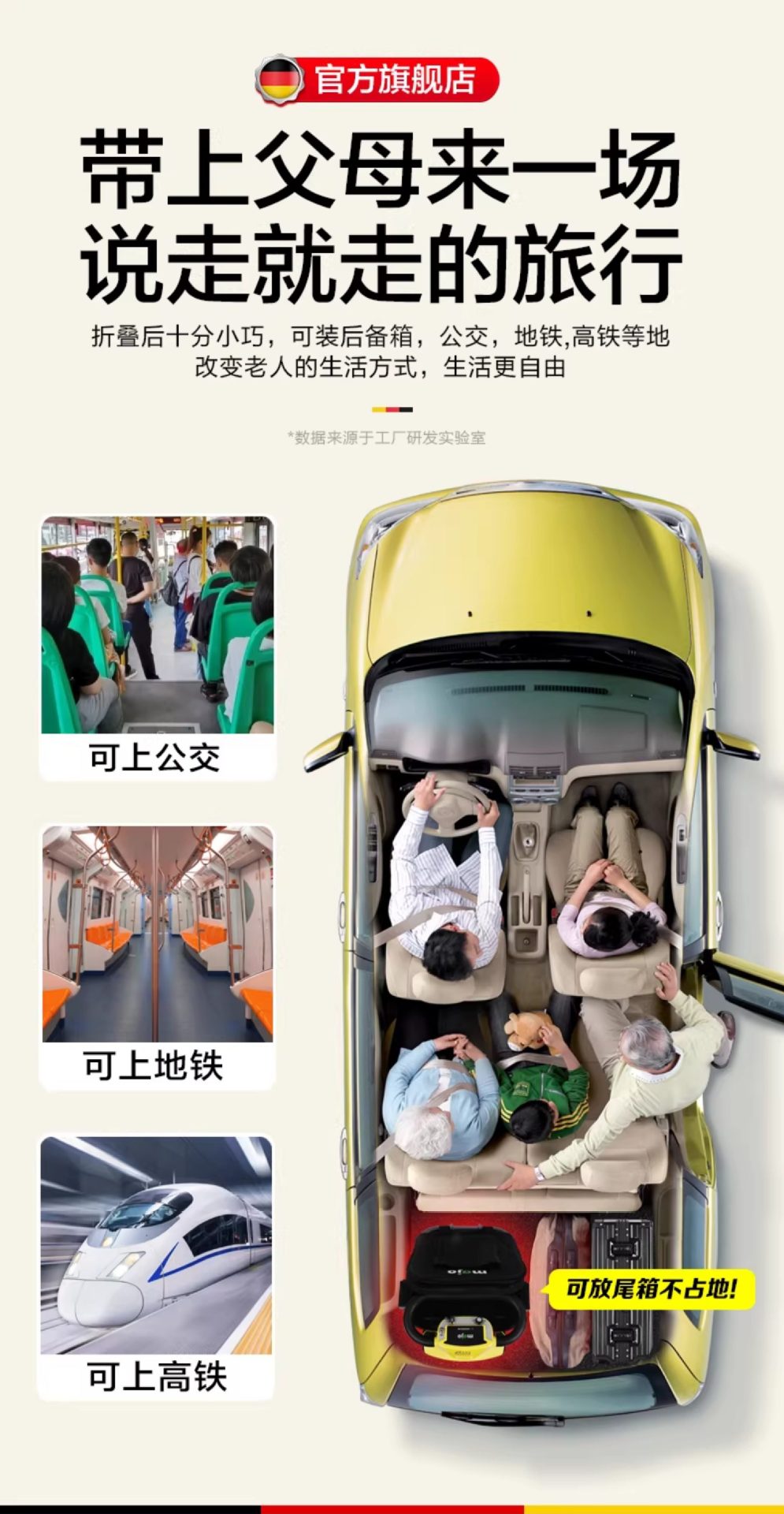Cross-border export of high-end, new-model electric mobility scooters for seniors, featuring smart folding and four-wheel drive, suitable for travel and equipped with a battery