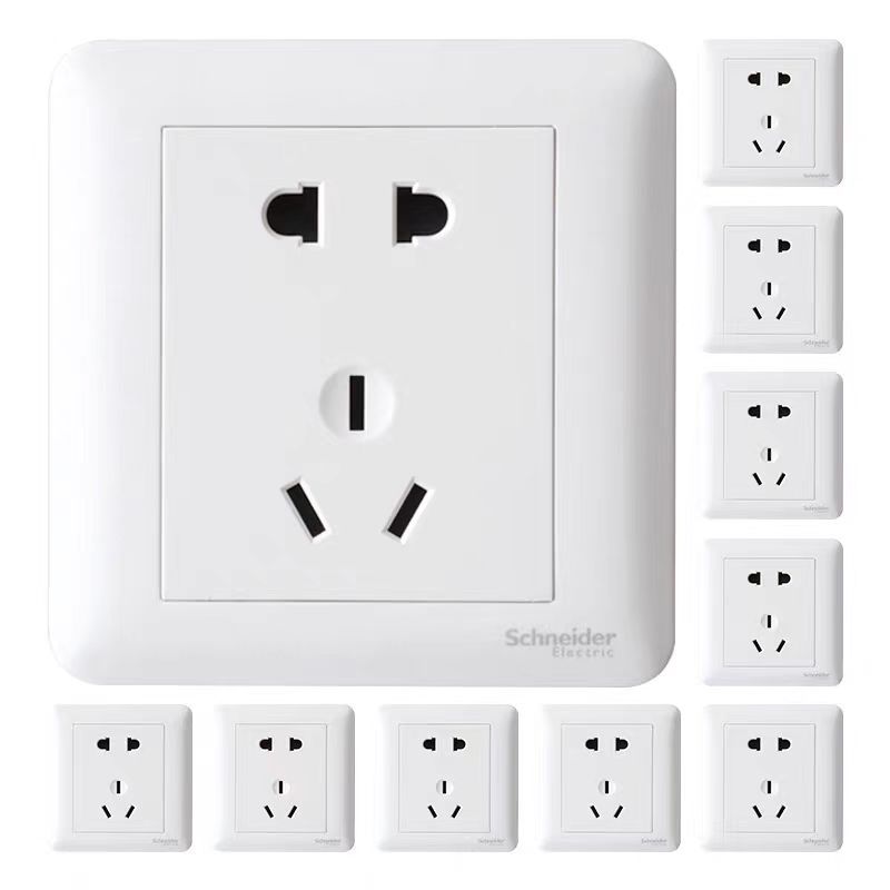Schneider Switch and Socket Panel, Smooth Sand Switch and Socket, Household Wall Outlet, White 5-Outlet with Switch, Surface Mount