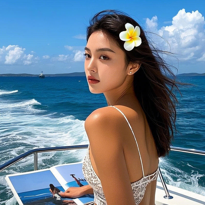 Coreano dulce perla huevo flor de pelo de vacaciones de flores de vacaciones de playa pinzas de cabello de flores