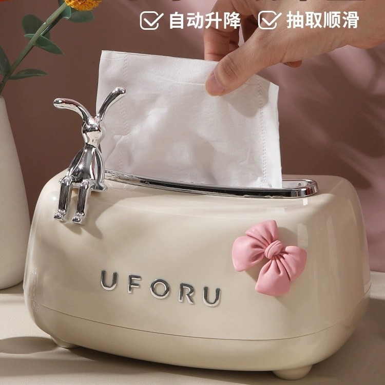 INS estilo Luz de lujo caja de pañuelos de primavera crema Conejo caja de pañuelos de escritorio sala de estar mesa de café caja de almacenamiento de alto valor de color