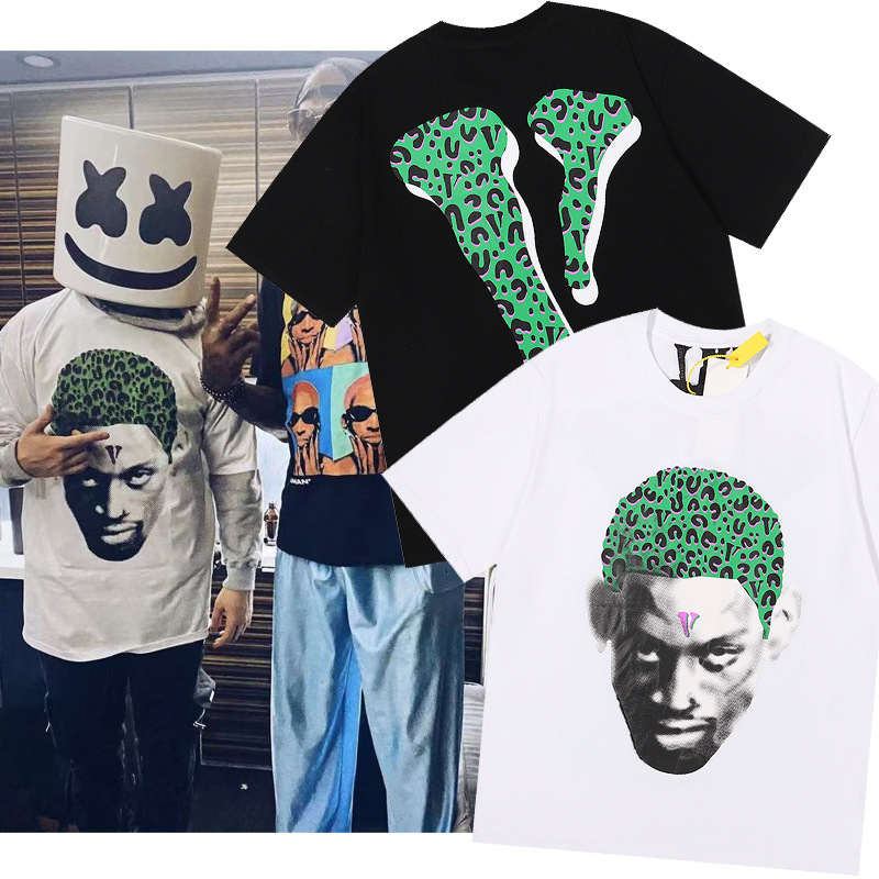 Cross-border wholesale Europe and the United States VLONE 2022 Rodman portrait big bug men's and women's loose short sleeve T-shirt summer tide