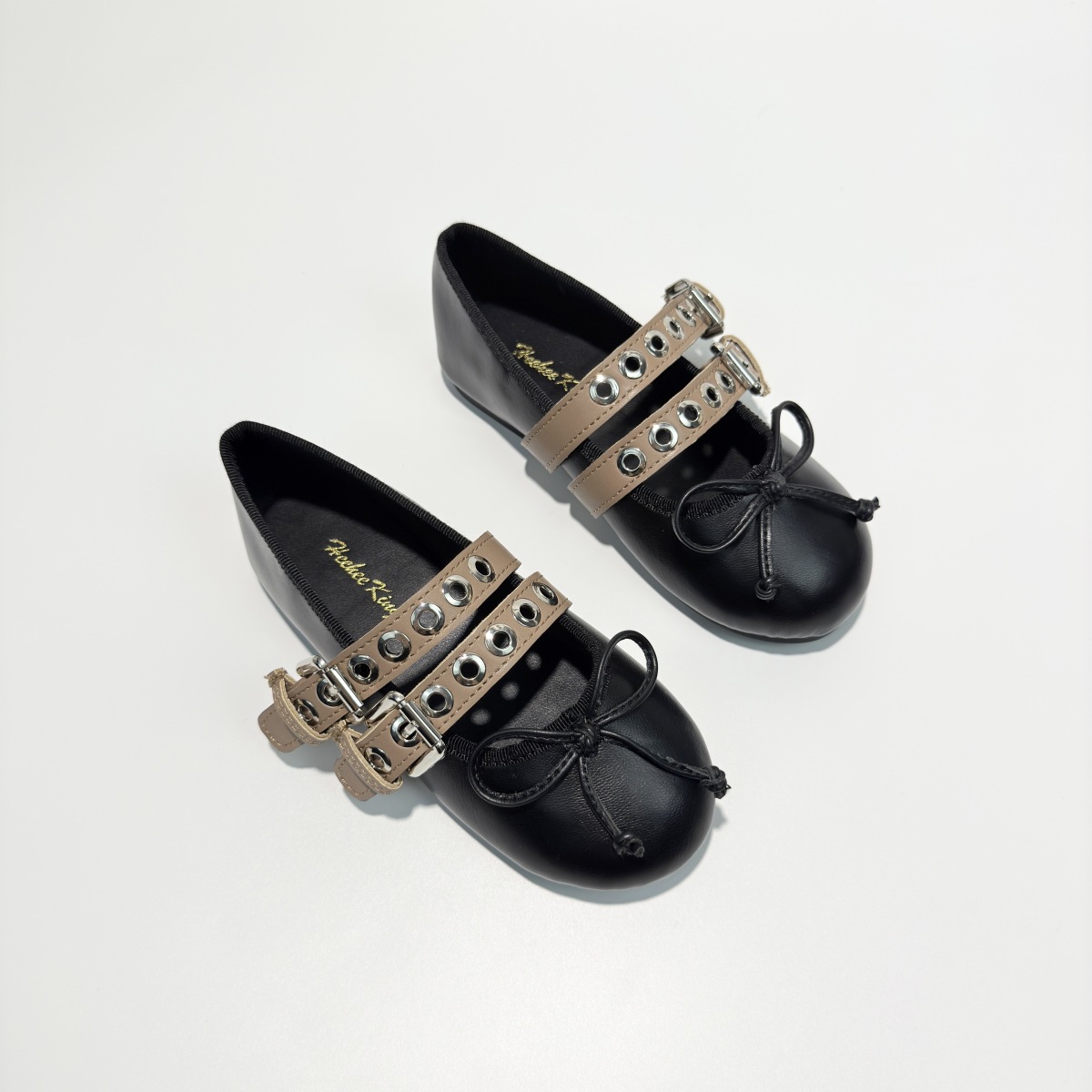 French-Style Girls' Leather Shoes, Retro Double-Buckle Round-Toe Elegant Shallow Ballet Mary Jane Shoes, Princess Shoes for Girls