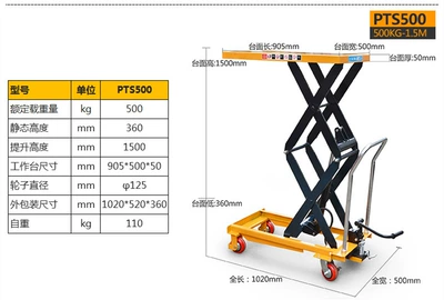 Avtomobil fırlanan platformaları, Hoular good pull PTS500 - 500kg15-m-pts500