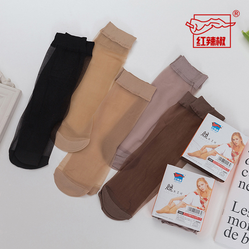 5 pairs of red pepper ultra-thin short stockings 2203 women's summer anti-hook silk flesh-colored invisible crystal silk wear-resistant short stockings