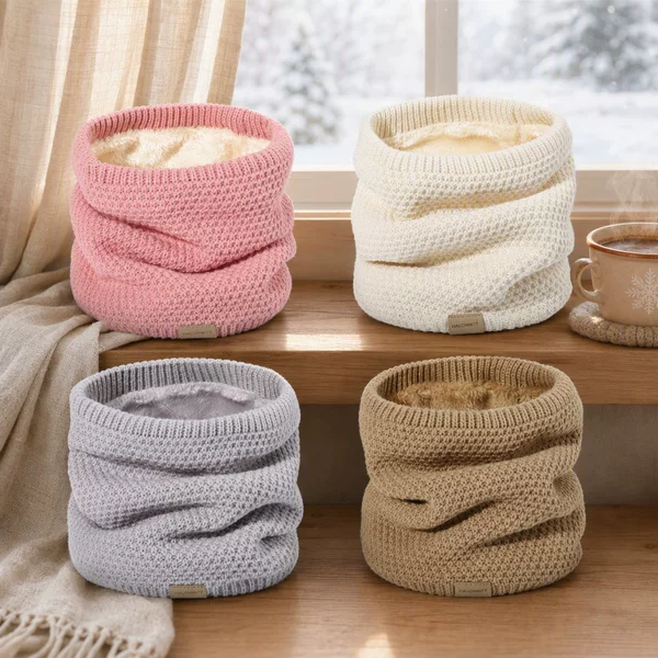 Winter Warm Neck Warmer Pullover Style, Fleece-Lined and Thickened Knitted Neck Gaiter, Japanese and Korean Sweet Style Neck Scarf for Women