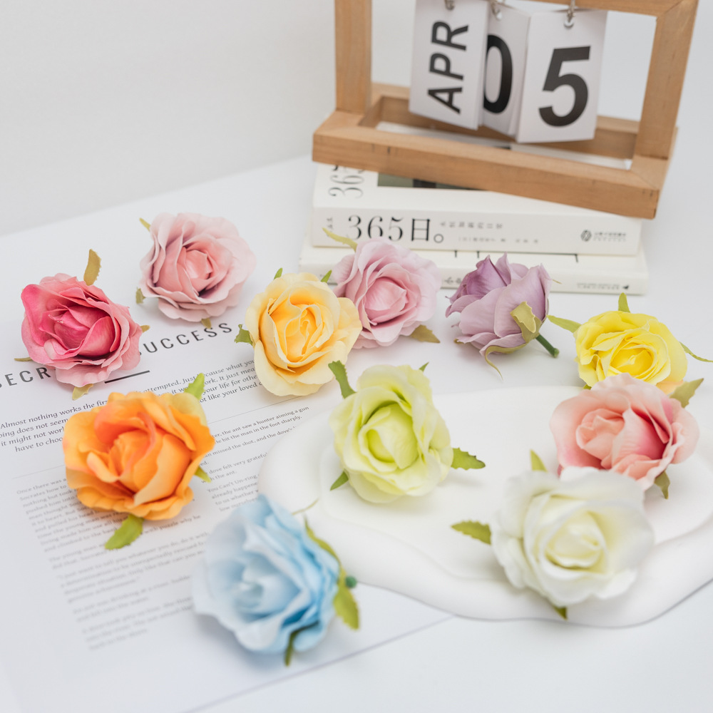 Simulated Rose Bud 6cm Flower Head Wedding Arrangement Decoration Photography Props Flower Wall Background Flower Arrangement Decorative Accessories