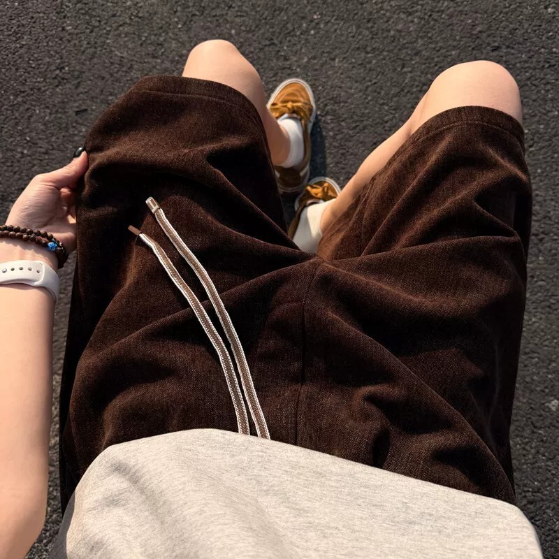 Dark Brown Lyocell Tencel Imitation Denim Shorts for Men, Loose Straight-Leg Five-Quarter Pants, Summer Thin Breathable Half-Length Pants Dark Brown Lyocell Tencel Imitation Denim Shorts for Men, Loose Straight-Leg Five-Quarter Pants, Summer Thin Breathable Half-Length Pants