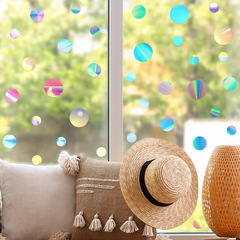 新款PET 鐳射膜反光炫彩精雕牆貼 DIY圓圈組合玻璃牆壁貼紙 LS004