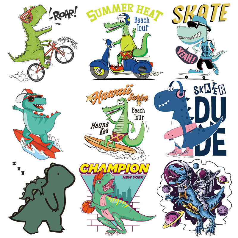 卡通恐龙烫画批发diy儿童衣服印花图案热转印贴画 耐水洗烫画烫图