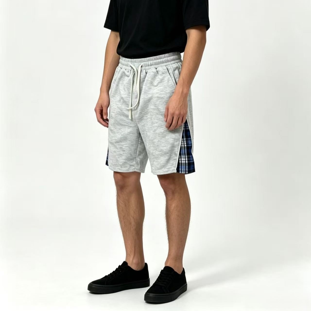 Men's Summer Plaid Patchwork Casual Shorts, Relaxed Fit Straight Leg 5-Inch Inseam Athletic Lounge Shorts_viptrois.com