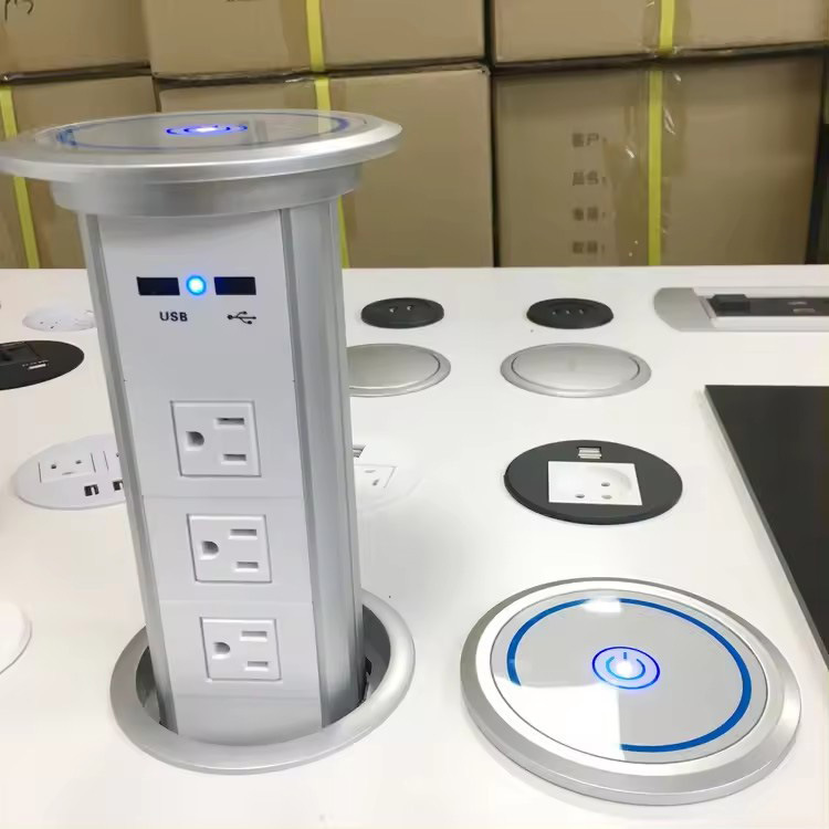 One-key intelligent lifting American standard socket with QI wireless charging Bluetooth audio desktop tower lifting power socket One-key intelligent lifting American standard socket with QI wireless charging Bluetooth audio desktop tower lifting power socket