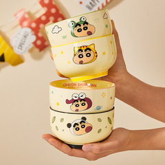 クレヨンの新しい陶磁器の食器の茶碗のかわいい皿の高い顔の値の碗の皿の家庭の1人は碗の箸の新年の贈り物を食べます。
