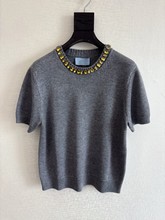 高定深圳南油重工钉珠圆领时尚名媛气质针织短袖