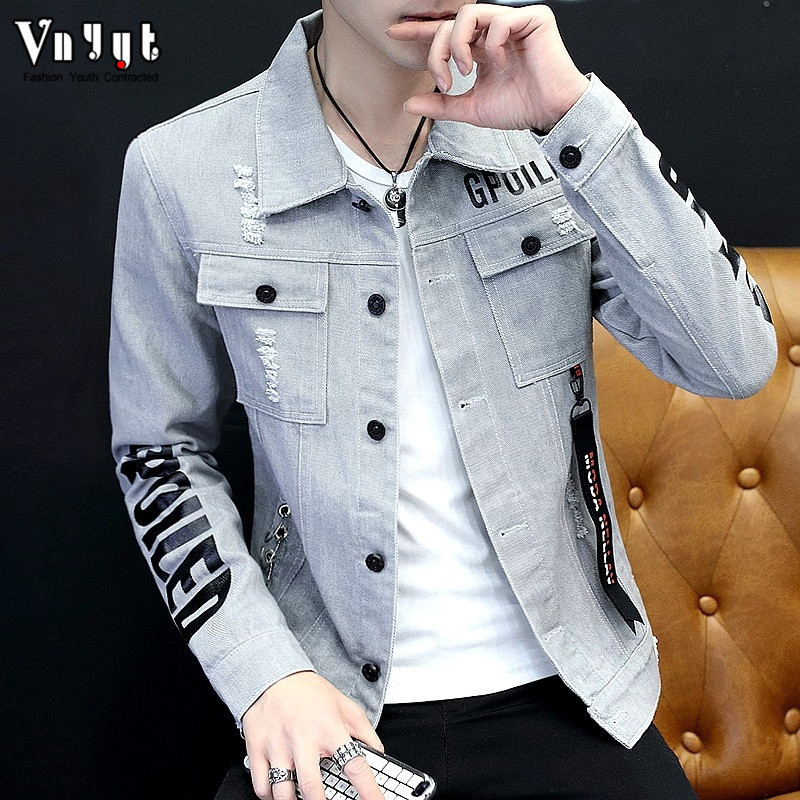 Trendy Men's Thin Jacket Korean Style Slim Denim Jacket Trendy Spring and Summer Personalized Men's Versatile Denim Jacket