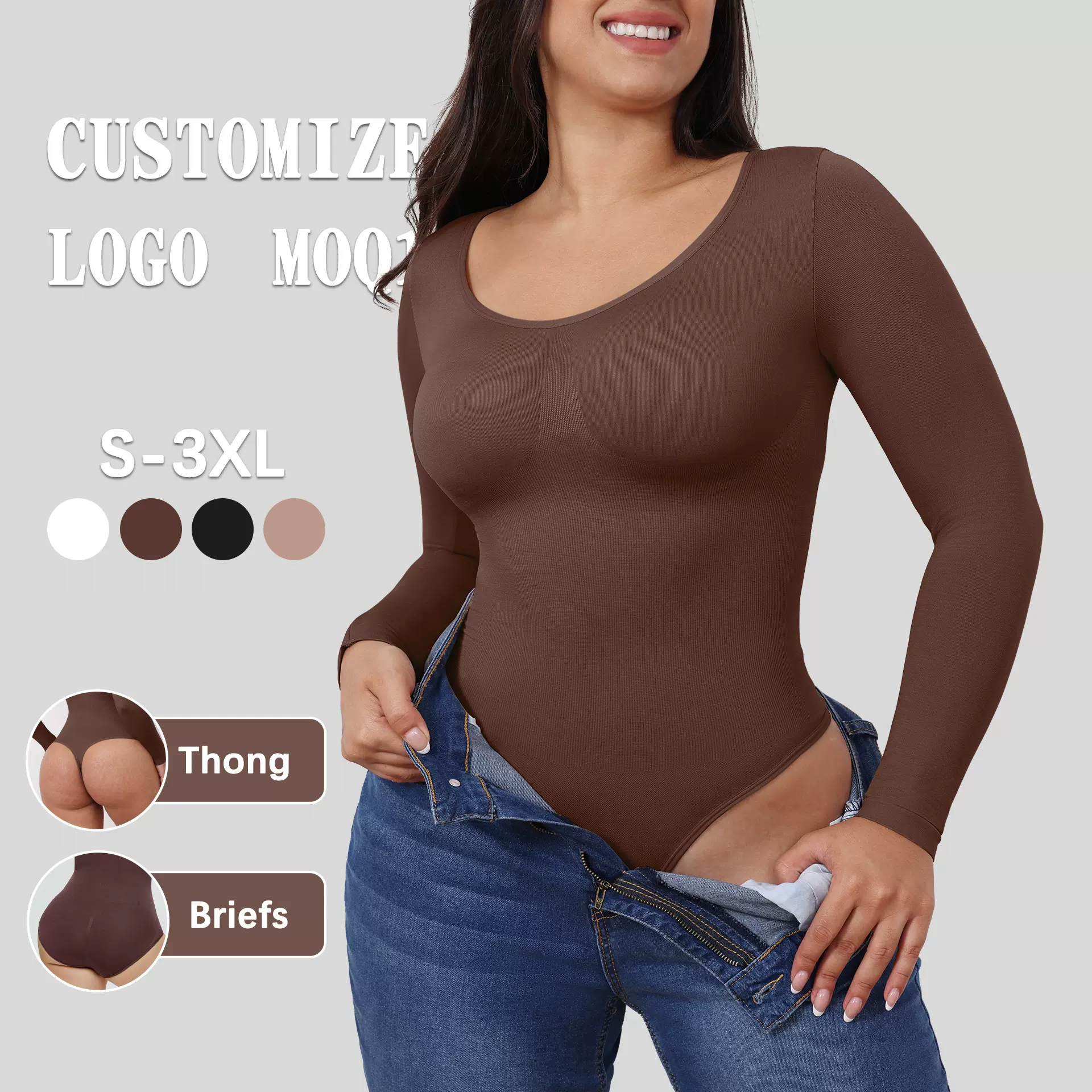 欧美连体衣女打底衫长袖束身连体内衣body shaper无缝连体塑身衣