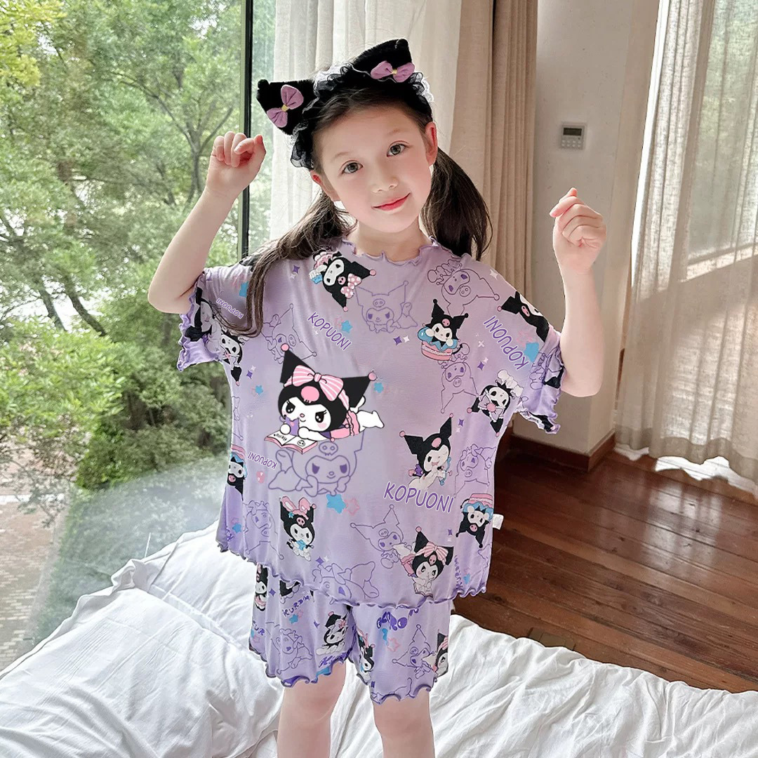 Summer Girls Pajamas Short-sleeved suit Children's Home Clothes Cartoon Cute Baby Air-conditioning Clothes Girls Summer