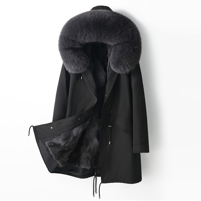 Haining's 2025 New Autumn and Winter Fox Fur Lining Parka Women's Fur Outwear Mid-Length Outwear Detachable