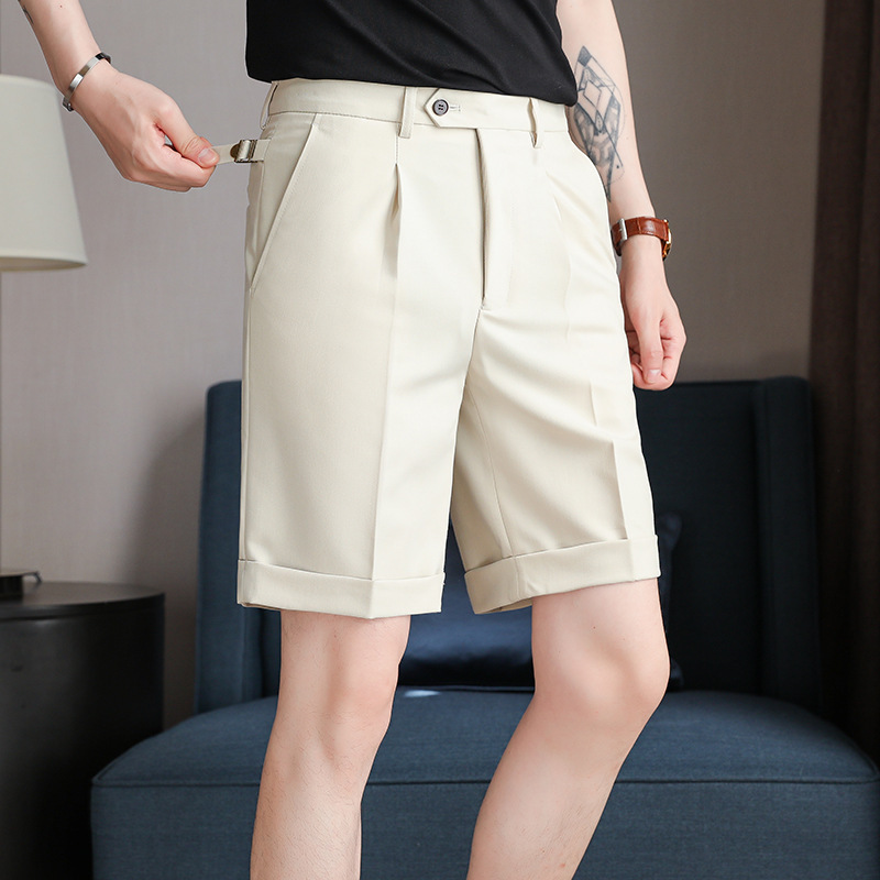 Summer Hot-Selling Men's High-Quality Casual Shorts Thin Wool Tencel Acetate Suit Three-Quarter Pants Straight Pants