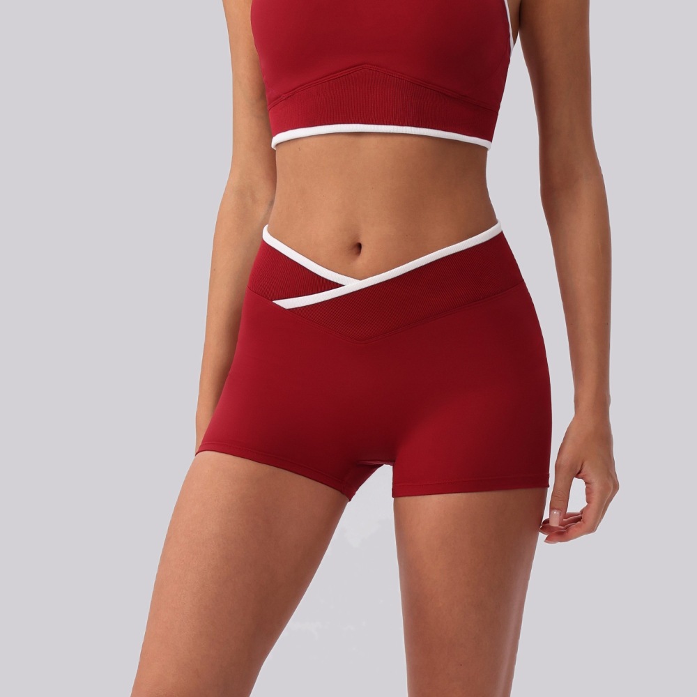 Nuevos cortos de yoga de cintura alta cruzada transfronteriza, desnudos apretados, pantalones deportivos de alta cadera para mujeres, pantalones de fitness