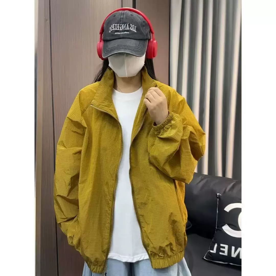 Летняя легкая и дышащая спортивная куртка в клетку с воротником-стойкой для мужчин и женщин, летняя быстросохнущая солнцезащитная одежда с длинными рукавами