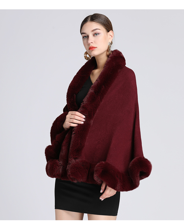 Fur collar cape cape large size knitted cardigan coat woman_voghion.com