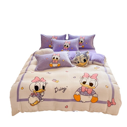 Disney milk velvet four-piece winter thickened double-sided velvet cartoon warm coral velvet three-piece bed set Nantong