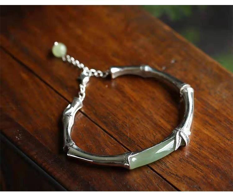 Inlay Design Chinoiserie Bamboo Copper Inlay Artificial Gemstones Bangle