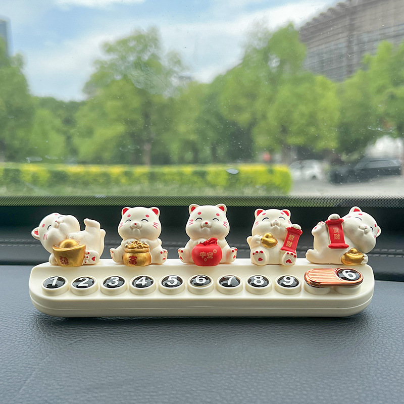 Other Lucky Cat Temporary Parking Number Plate Car Interior Ornament (Nömrəli dayanma kartı) - 5-lucky-cats-white-with-aromatherapy