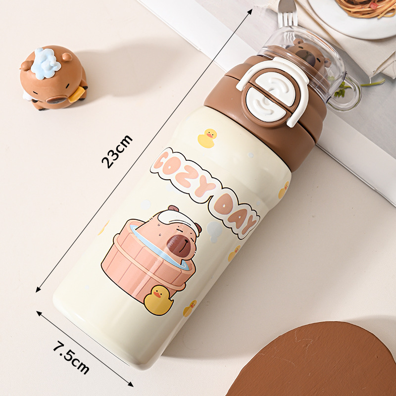 Taza de acero inoxidable de alta calidad de dibujos animados de alta capacidad de impresión 3D de moda encantadora taza de agua de paja portátil tres tazas de bebida