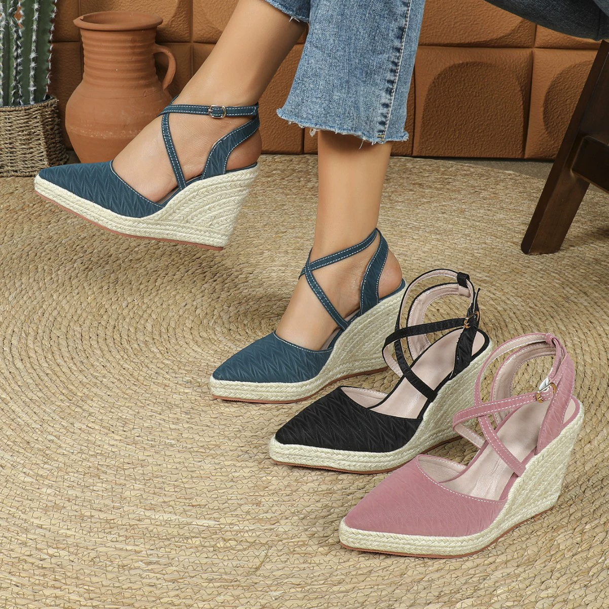 Женская платформа клиновидная пятка с толстой подошвой на высоком каблуке