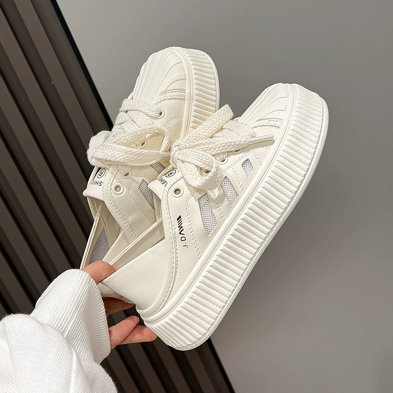 Две износостойкие кожаные белые туфли на толстой подошве, Женская Осенняя Новая повседневная универсальная спортивная обувь с ракушкой в Корейском стиле, 2023 год