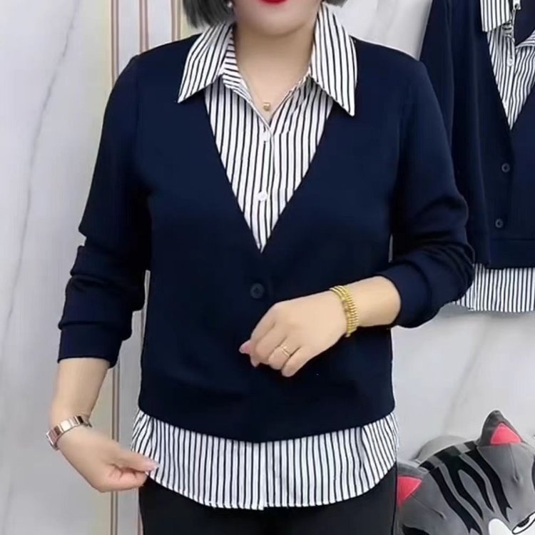 一件代发新款拼接假两件设计衬衫女2025秋季新品时尚洋气百搭上衣|undefined