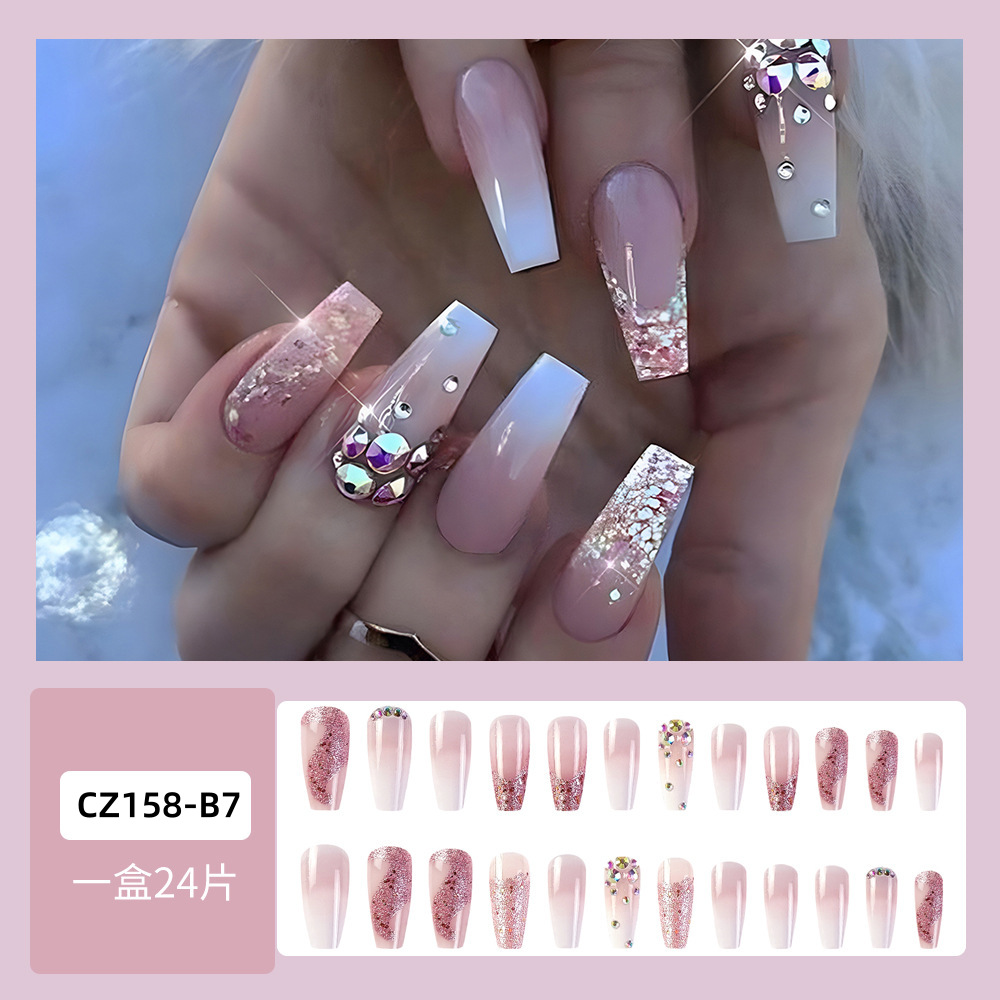 Venta caliente en Europa y América, parche de uñas dulce y fresco con incrustaciones de diamantes, uñas postizas de comercio exterior desmontables, piezas de uñas de uso transfronterizo terminadas image 22