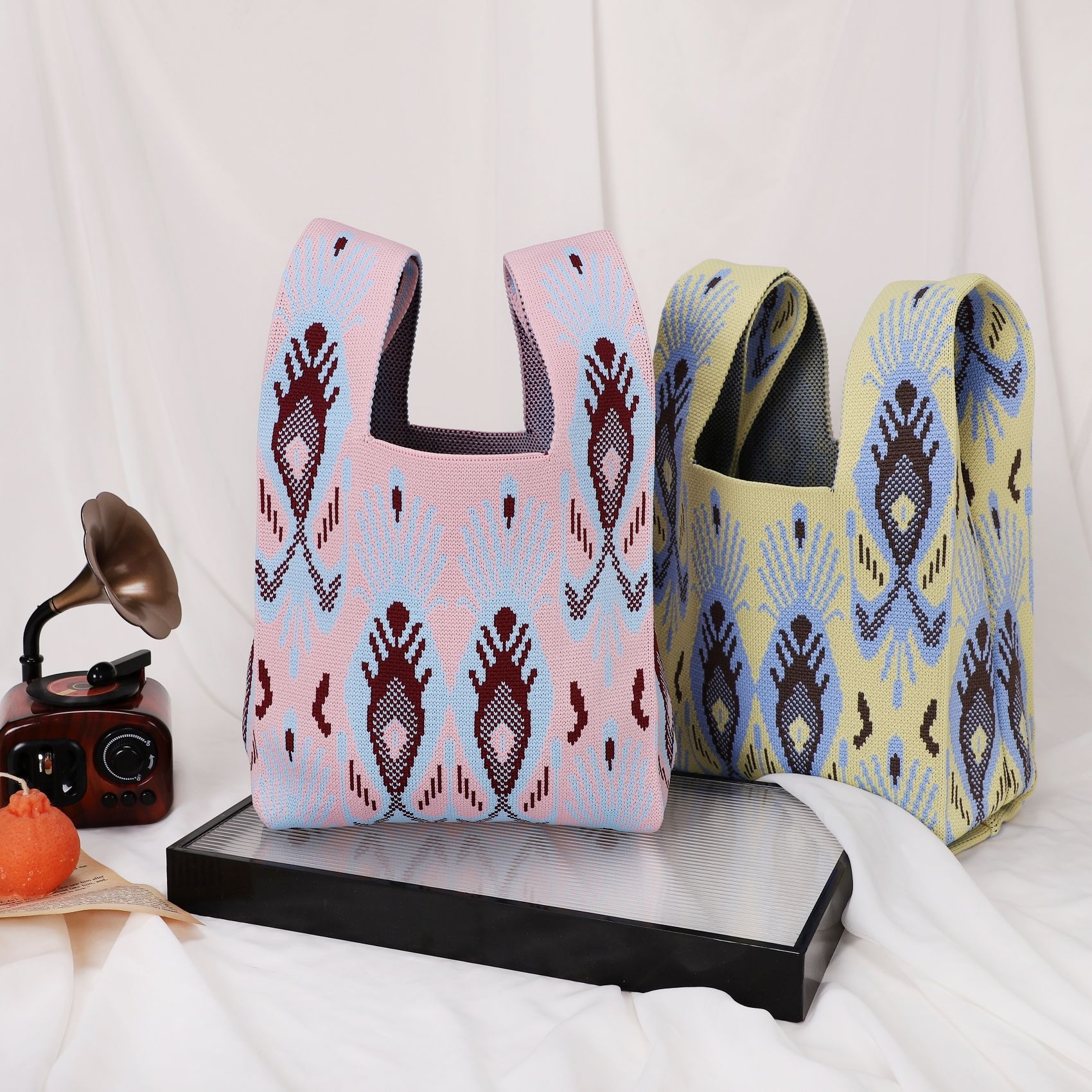 Xinjiang Adelais Patterned Fabric Bag Knitted Handbag Clutch Bag Tote Bag Small Square Bag